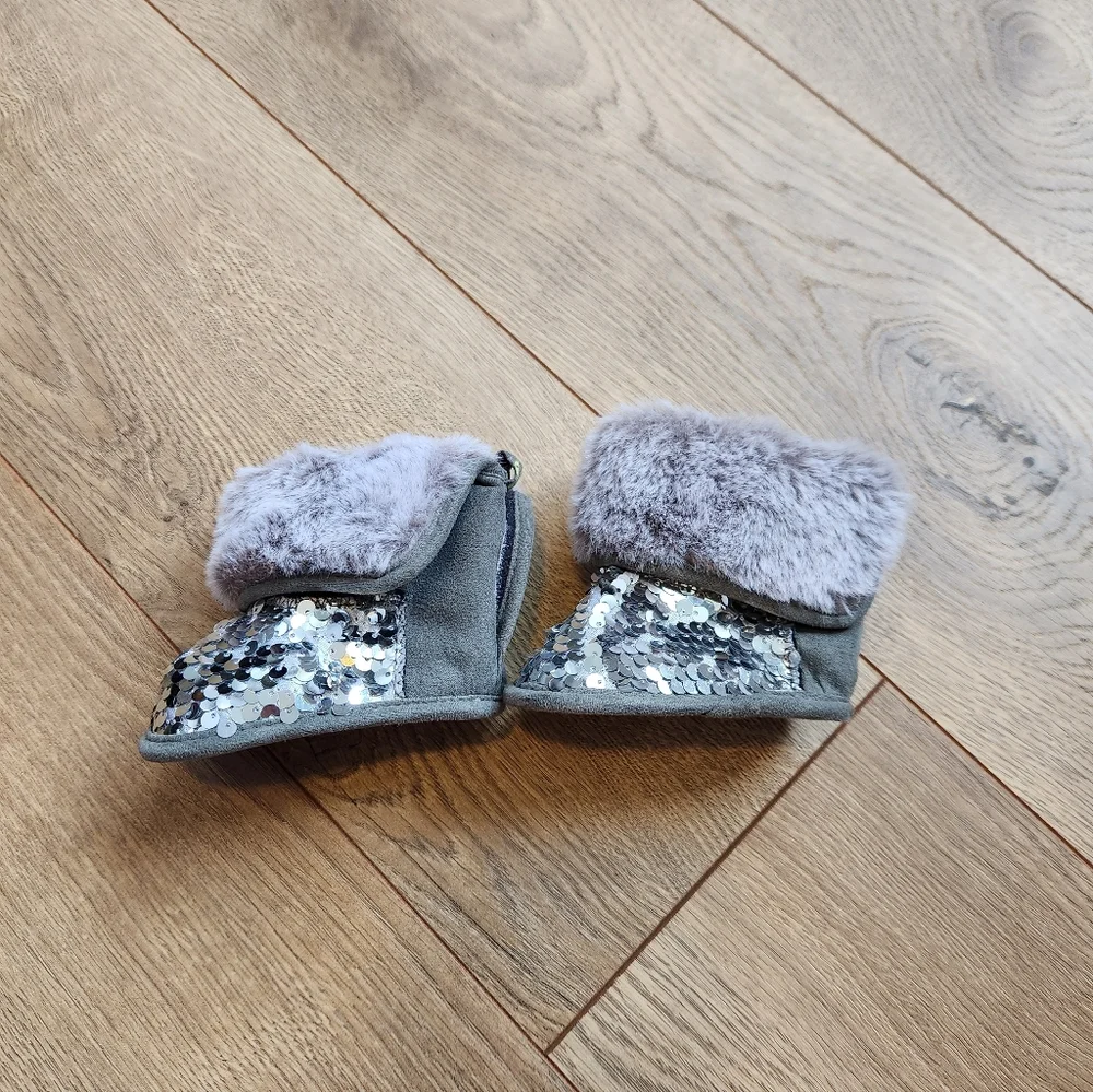 Gray and Silver Baby Girl sequins Boots
